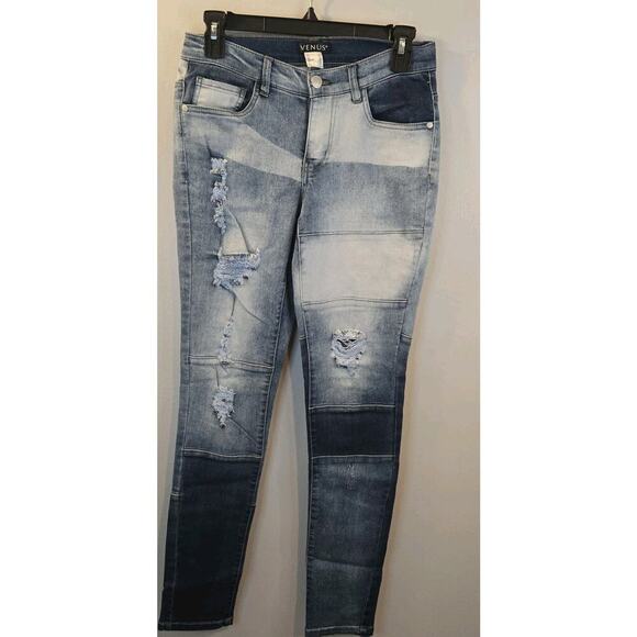 Venus Size 4 YUPP Skinny Jeans Stretch Low Rise Distressed Patchwork 26x30" Boho - Picture 1 of 8